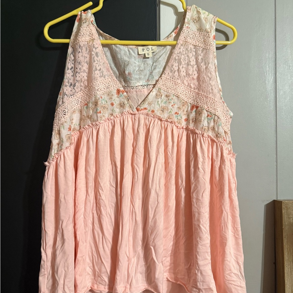 POL Pink Asymmetrical Ruffled Blouse